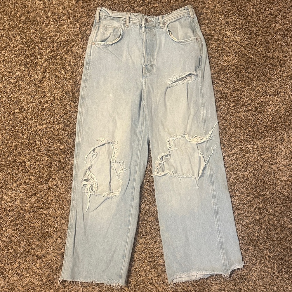 We The Free Light Blue Distressed Flare Jeans